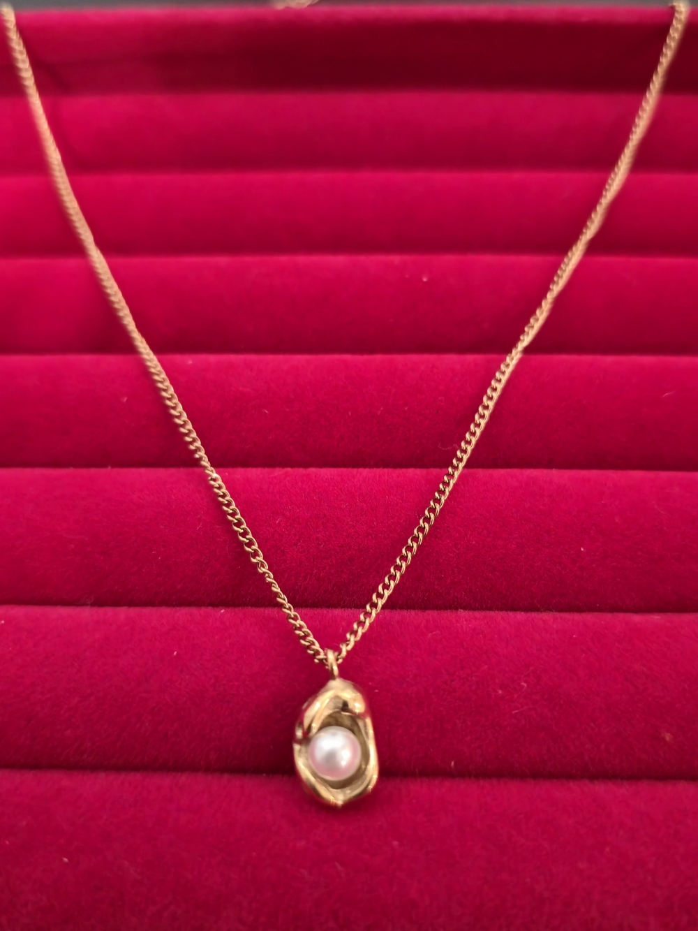 18K Gold Plated Pearl Pendant Necklace - Women Casual Preppy Dainty Jewelry B006